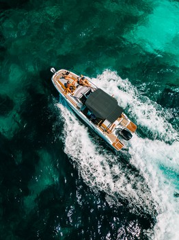 Fleet of Arenal Boat Charter boats moored in El Arenal, Mallorca