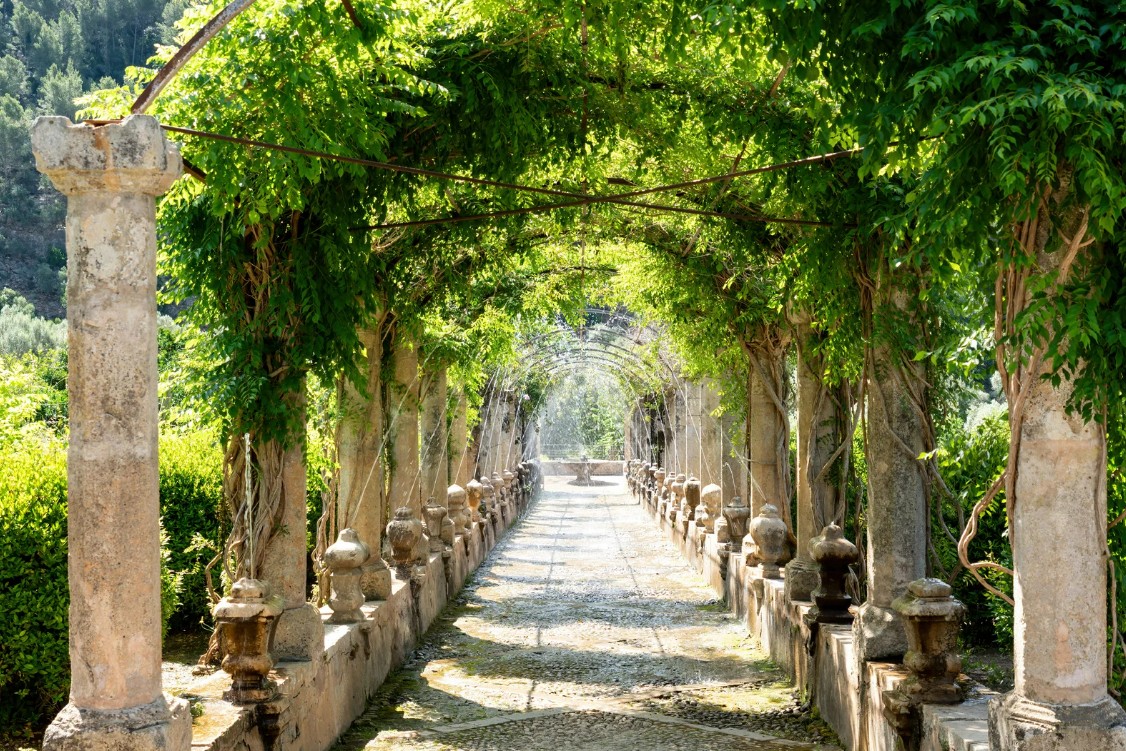 Lush gardens and historic architecture at Jardines de Alfabia